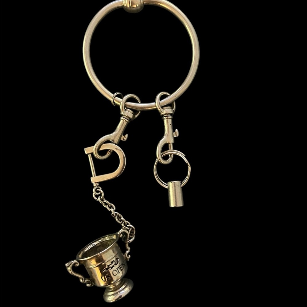 Vintage US Open Tennis Keychain Silver Trophy Key Ring Snap Hook Souvenir